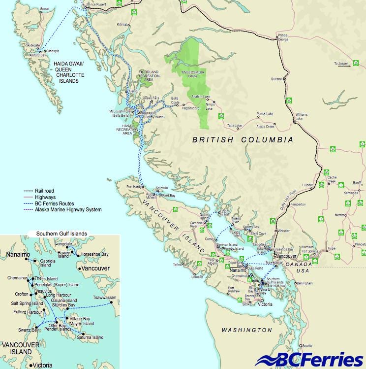 ಫೆರ್ರೀಸ್ ವ್ಯಾಂಕೋವರ್ ಗೆ vancouver island ನಕ್ಷೆ