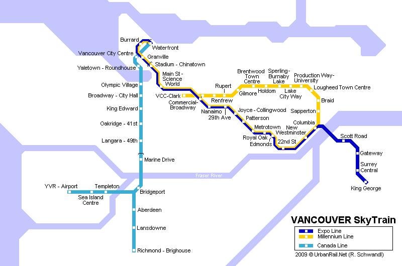 ನಕ್ಷೆ yvr skytrain
