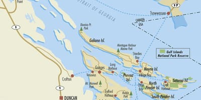ನಕ್ಷೆ ಗಲ್ಫ್ ದ್ವೀಪಗಳ bc canada